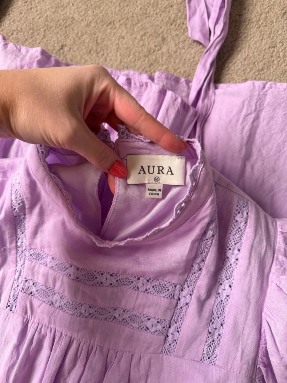 Aura Lavender Ruffled Lace Belted Dress - Picture 3 of 4